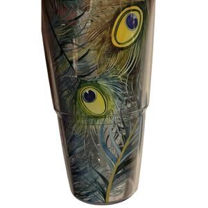 Tervis Peacock Feathers Plastic Tumbler Drink Cup 24 oz Insulated Aqua‎ Blue Lid